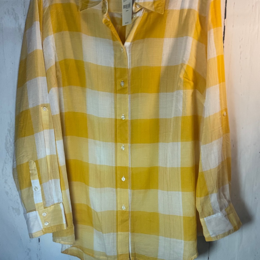 NWT Lane Bryant (18/20) Yellow and White Plaid 💯 % cotton Women’s blouse